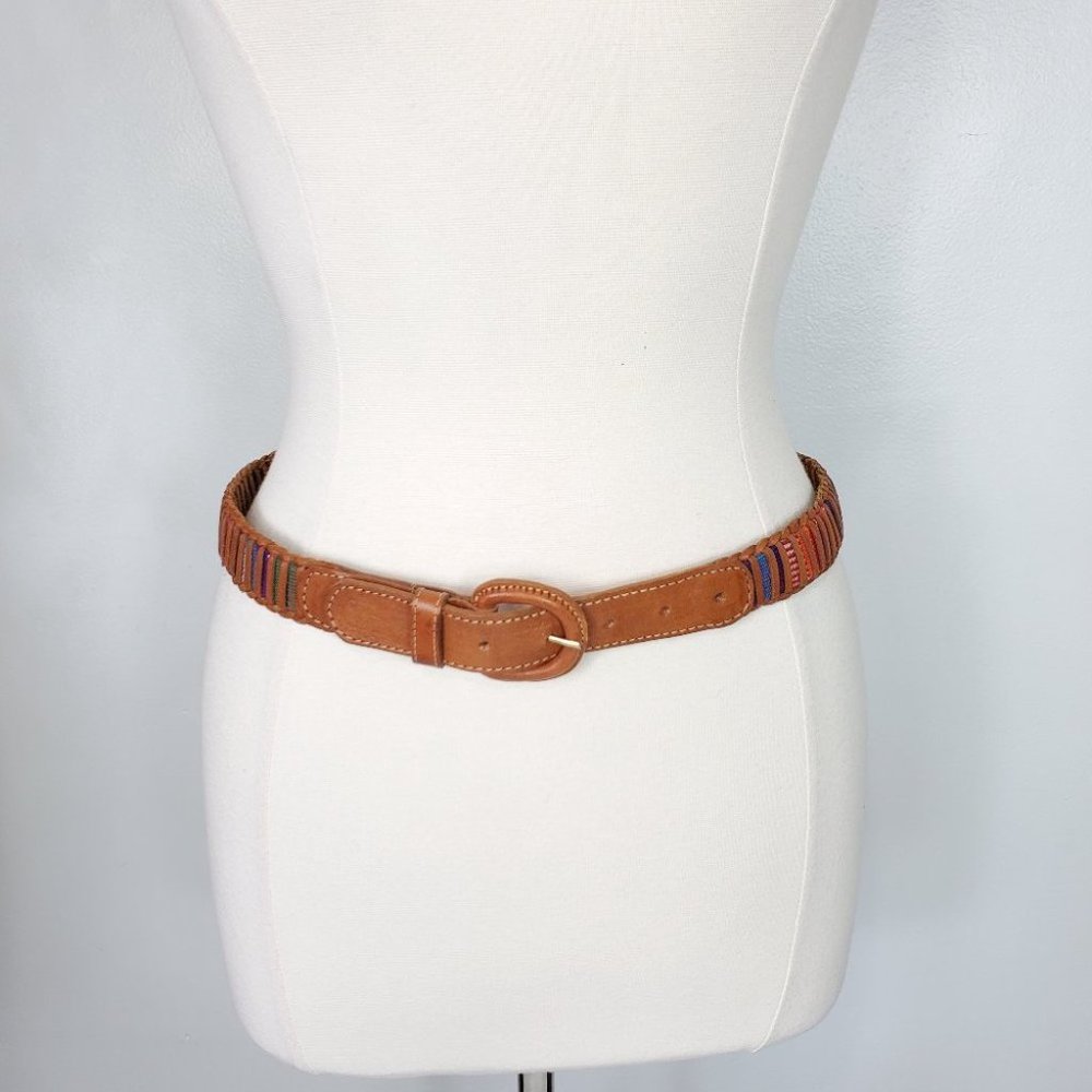 Boho Western Coastal Cowgirl Brown Leather Multicolor Belt Size L